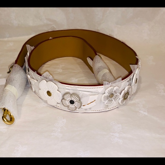 Coach Tea Rose Novelty Bag Strap White New - Picture 5 of 6